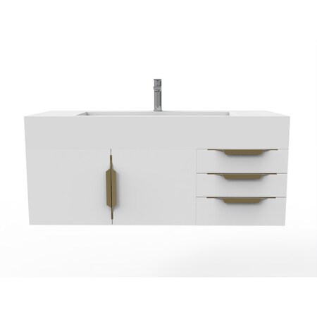 Castello Usa Nile 48" Wall Mounted White Vanity With White Top AndAnd Gold Handles CB-MC-48W-GLD-2053-WH